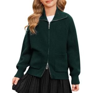 imageGRACE KARIN Girls Sweater Cardigan Uniform Zip Up Knit Fall Kid Jacket Size 614Dark Green