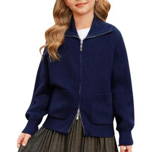 imageGRACE KARIN Girls Sweater Cardigan Uniform Zip Up Knit Fall Kid Jacket Size 614Navy Blue