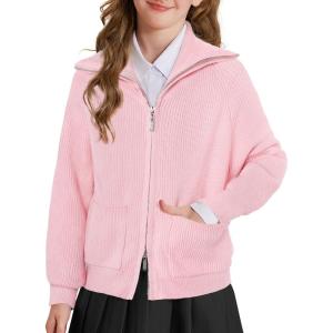 imageGRACE KARIN Girls Sweater Cardigan Uniform Zip Up Knit Fall Kid Jacket Size 614Pink