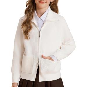 imageGRACE KARIN Girls Sweater Cardigan Uniform Zip Up Knit Fall Kid Jacket Size 614White