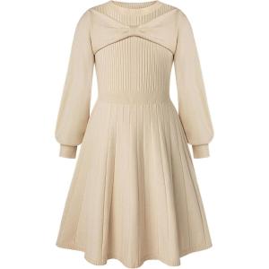 imageGRACE KARIN Girls Sweater Dress Bow Collar Pleated Skirt 614Y Back to School Outfit Knit Fall Winter DressApricot