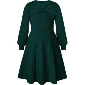 imageGRACE KARIN Girls Sweater Dress Bow Collar Pleated Skirt 614Y Back to School Outfit Knit Fall Winter DressDark Green