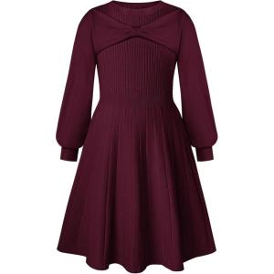 imageGRACE KARIN Girls Sweater Dress Bow Collar Pleated Skirt 614Y Back to School Outfit Knit Fall Winter DressDark Red