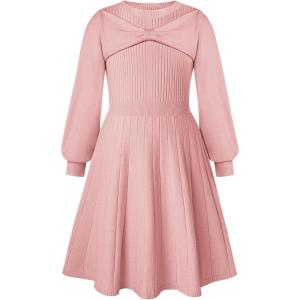 imageGRACE KARIN Girls Sweater Dress Bow Collar Pleated Skirt 614Y Back to School Outfit Knit Fall Winter DressLight Pink