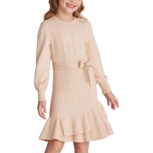 imageGRACE KARIN Girls Sweater Dress Fall Winter Long Sleeve 2 Layer Knitted Dresses Size 614Cream