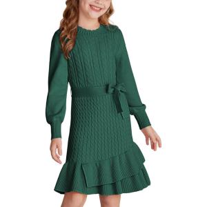 imageGRACE KARIN Girls Sweater Dress Fall Winter Long Sleeve 2 Layer Knitted Dresses Size 614Green