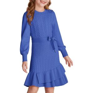 imageGRACE KARIN Girls Sweater Dress Fall Winter Long Sleeve 2 Layer Knitted Dresses Size 614Haze Blue
