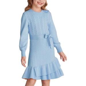 imageGRACE KARIN Girls Sweater Dress Fall Winter Long Sleeve 2 Layer Knitted Dresses Size 614Light Blue