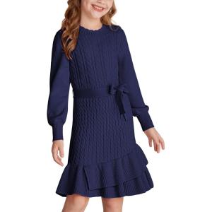 imageGRACE KARIN Girls Sweater Dress Fall Winter Long Sleeve 2 Layer Knitted Dresses Size 614Navy Blue