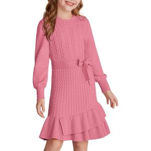 imageGRACE KARIN Girls Sweater Dress Fall Winter Long Sleeve 2 Layer Knitted Dresses Size 614Peach Pink