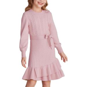 imageGRACE KARIN Girls Sweater Dress Fall Winter Long Sleeve 2 Layer Knitted Dresses Size 614Pink