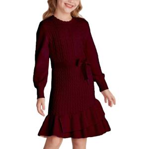 imageGRACE KARIN Girls Sweater Dress Fall Winter Long Sleeve 2 Layer Knitted Dresses Size 614Wine Red