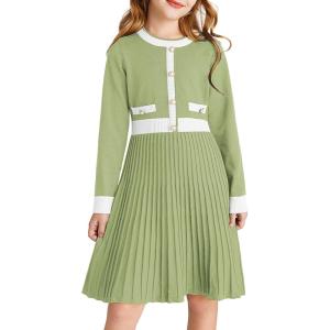 imageGRACE KARIN Girls Sweater Fall Dress Long Sleeve Knit A Line Contrast Casual Winter Dresses 614YLight Green