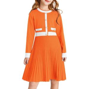 imageGRACE KARIN Girls Sweater Fall Dress Long Sleeve Knit A Line Contrast Casual Winter Dresses 614YOrange