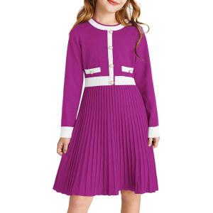 imageGRACE KARIN Girls Sweater Fall Dress Long Sleeve Knit A Line Contrast Casual Winter Dresses 614YRose Purple