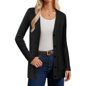 imageGRACE KARIN Long Cardigans for Women 2025 Cable Knit Cardigan Sweaters with Pockets Early Fall Fashion 2025Black