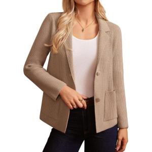 imageGRACE KARIN Sweater Blazers for Women Business Casual Long Sleeve Open Front Lapel Sweatshirt Blazer Suit Jacket with PocketsKhaki