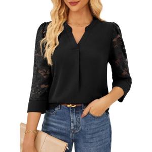 imageGRACE KARIN Women Blouses Dressy Casual 34 Lace Sleeve Tops Business Work Office Shirts 2025 Fall OutfitsBlack