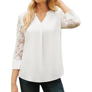 imageGRACE KARIN Women Blouses Dressy Casual 34 Lace Sleeve Tops Business Work Office Shirts 2025 Fall OutfitsWhite