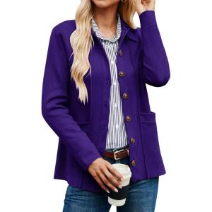 imageGRACE KARIN Women Casual Cardigan Knit Button Down Jacket Long Sleeve Sweater Blazer with PocketsBluishpurple