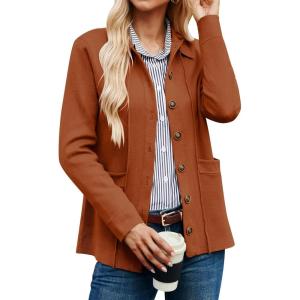 imageGRACE KARIN Women Casual Cardigan Knit Button Down Jacket Long Sleeve Sweater Blazer with PocketsCaramel