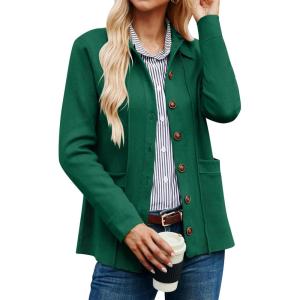 imageGRACE KARIN Women Casual Cardigan Knit Button Down Jacket Long Sleeve Sweater Blazer with PocketsGreen