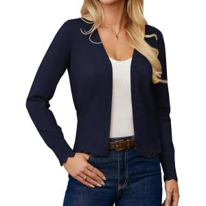 imageGRACE KARIN Women Cropped Cardigan Sweaters Lightweight Long Sleeve Shrug Button Up V Neck Knit Sweater Tops FallNavy Blue