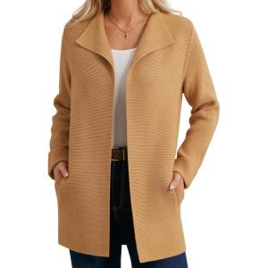 imageGRACE KARIN Women Long Cardigan Sweaters Fall Chunky Sweater Jacket Ribbed Knit Lapel Coatigan with PocketsBrown