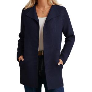imageGRACE KARIN Women Long Cardigan Sweaters Fall Chunky Sweater Jacket Ribbed Knit Lapel Coatigan with PocketsNavy Blue