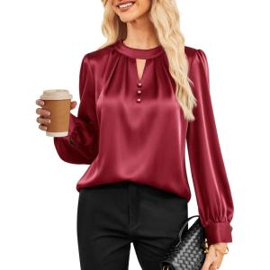 imageGRACE KARIN Women Satin Silk TopsBusiness Casual BlouseDressy Work Long Sleeve Shirts Office Outfits Fall 2025Wine Red
