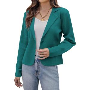 imageGRACE KARIN Women Sweater Blazer Casual Work Croppped Cardigan Lightweight Button Front Short Knit Blazer Jacket SXXLPeacock Blue