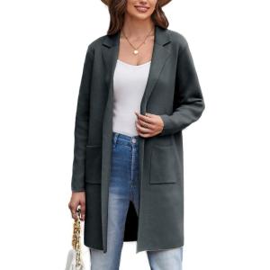 imageGRACE KARIN Womens 2025 Fashion Open Front Long Cardigan Sweaters Long Sleeve Lapel Knit Sweater Jacket with PocketsBluegrey
