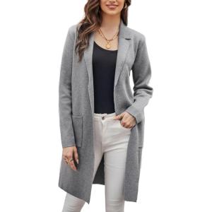 imageGRACE KARIN Womens 2025 Fashion Open Front Long Cardigan Sweaters Long Sleeve Lapel Knit Sweater Jacket with PocketsHeather Gray