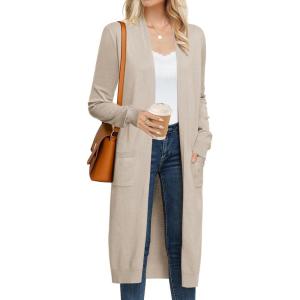 imageGRACE KARIN Womens 2025 Trendy Long Cardigans Sweater Lightweight Open Front Long Sleeve Maxi Duster Coats with PocketsApricot