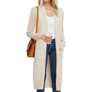 imageGRACE KARIN Womens 2025 Trendy Long Cardigans Sweater Lightweight Open Front Long Sleeve Maxi Duster Coats with PocketsBeige