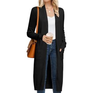 imageGRACE KARIN Womens 2025 Trendy Long Cardigans Sweater Lightweight Open Front Long Sleeve Maxi Duster Coats with PocketsBlack