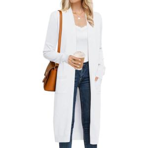 imageGRACE KARIN Womens 2025 Trendy Long Cardigans Sweater Lightweight Open Front Long Sleeve Maxi Duster Coats with PocketsBright White