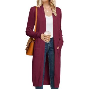 imageGRACE KARIN Womens 2025 Trendy Long Cardigans Sweater Lightweight Open Front Long Sleeve Maxi Duster Coats with PocketsBurgundy