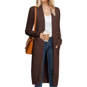 imageGRACE KARIN Womens 2025 Trendy Long Cardigans Sweater Lightweight Open Front Long Sleeve Maxi Duster Coats with PocketsCoffee Brown