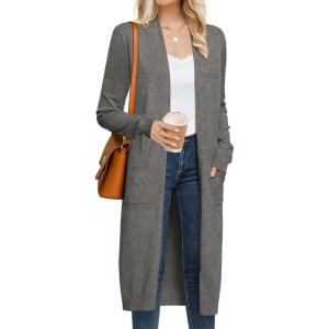 imageGRACE KARIN Womens 2025 Trendy Long Cardigans Sweater Lightweight Open Front Long Sleeve Maxi Duster Coats with PocketsDark Grey
