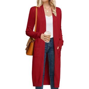imageGRACE KARIN Womens 2025 Trendy Long Cardigans Sweater Lightweight Open Front Long Sleeve Maxi Duster Coats with PocketsDeep Red