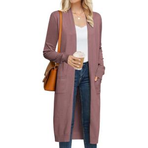 imageGRACE KARIN Womens 2025 Trendy Long Cardigans Sweater Lightweight Open Front Long Sleeve Maxi Duster Coats with PocketsGray Pink