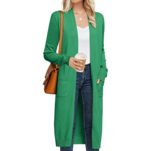 imageGRACE KARIN Womens 2025 Trendy Long Cardigans Sweater Lightweight Open Front Long Sleeve Maxi Duster Coats with PocketsGreen