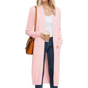 imageGRACE KARIN Womens 2025 Trendy Long Cardigans Sweater Lightweight Open Front Long Sleeve Maxi Duster Coats with PocketsLight Pink