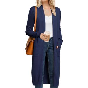 imageGRACE KARIN Womens 2025 Trendy Long Cardigans Sweater Lightweight Open Front Long Sleeve Maxi Duster Coats with PocketsNavy Blue