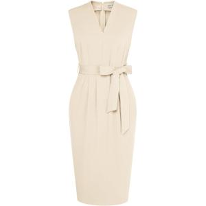 imageGRACE KARIN Womens Business Dresses Sleeveless V Neck Bodycon Sheath Dress Zipper Up Office Work Dress with PocketsApricot