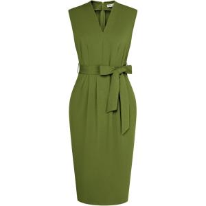 imageGRACE KARIN Womens Business Dresses Sleeveless V Neck Bodycon Sheath Dress Zipper Up Office Work Dress with PocketsArmy Green