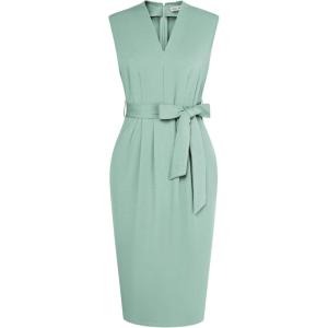 imageGRACE KARIN Womens Business Dresses Sleeveless V Neck Bodycon Sheath Dress Zipper Up Office Work Dress with PocketsGreen