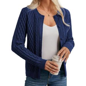 imageGRACE KARIN Womens Cable Knit Cardigan Sweaters Button Down Cardigans 2025 Fall Casual Long Sleeve TopsDark Blue