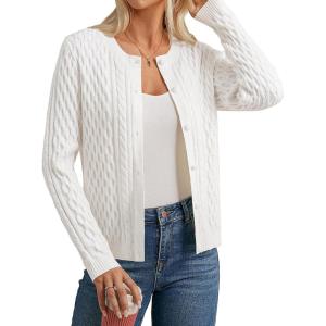 imageGRACE KARIN Womens Cable Knit Cardigan Sweaters Button Down Cardigans 2025 Fall Casual Long Sleeve TopsWhite